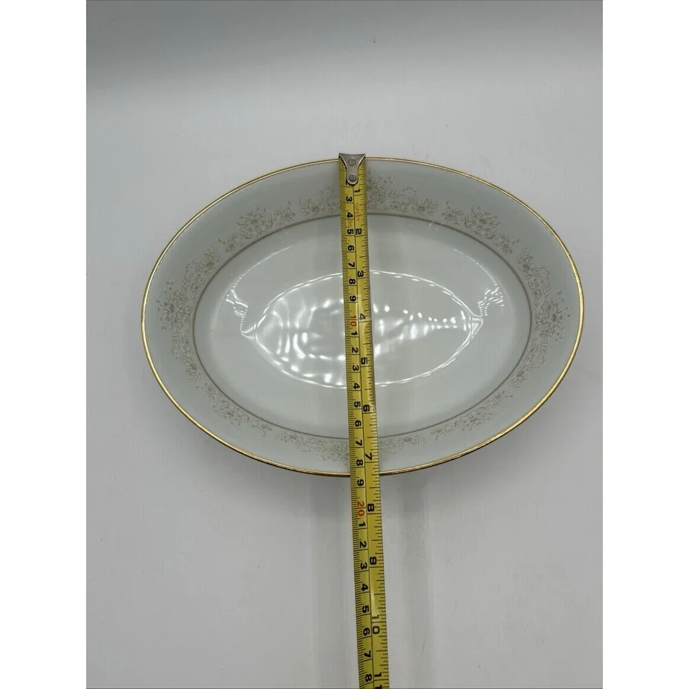 Noritake Dearest Serving Set Platter Vegetable Bowl White Gold Floral 2pc Japan